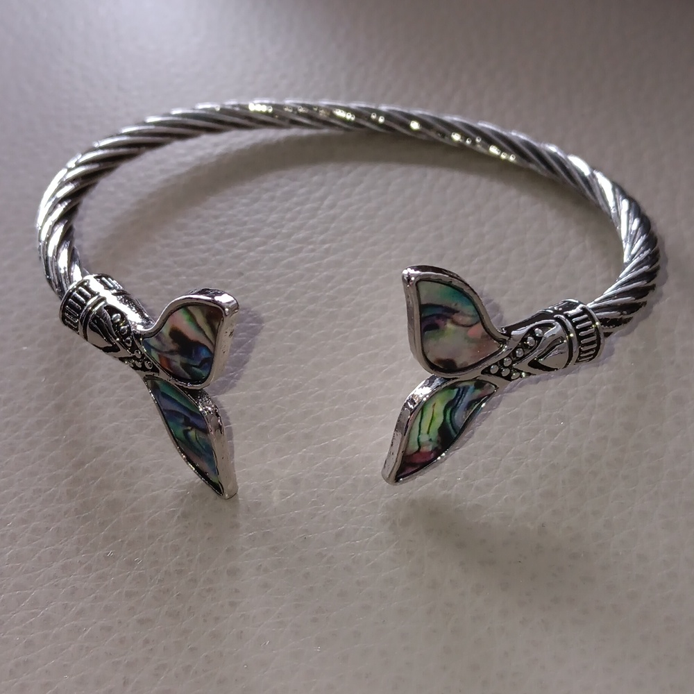Abalone Silver Whale Tail Cuff Bracelet